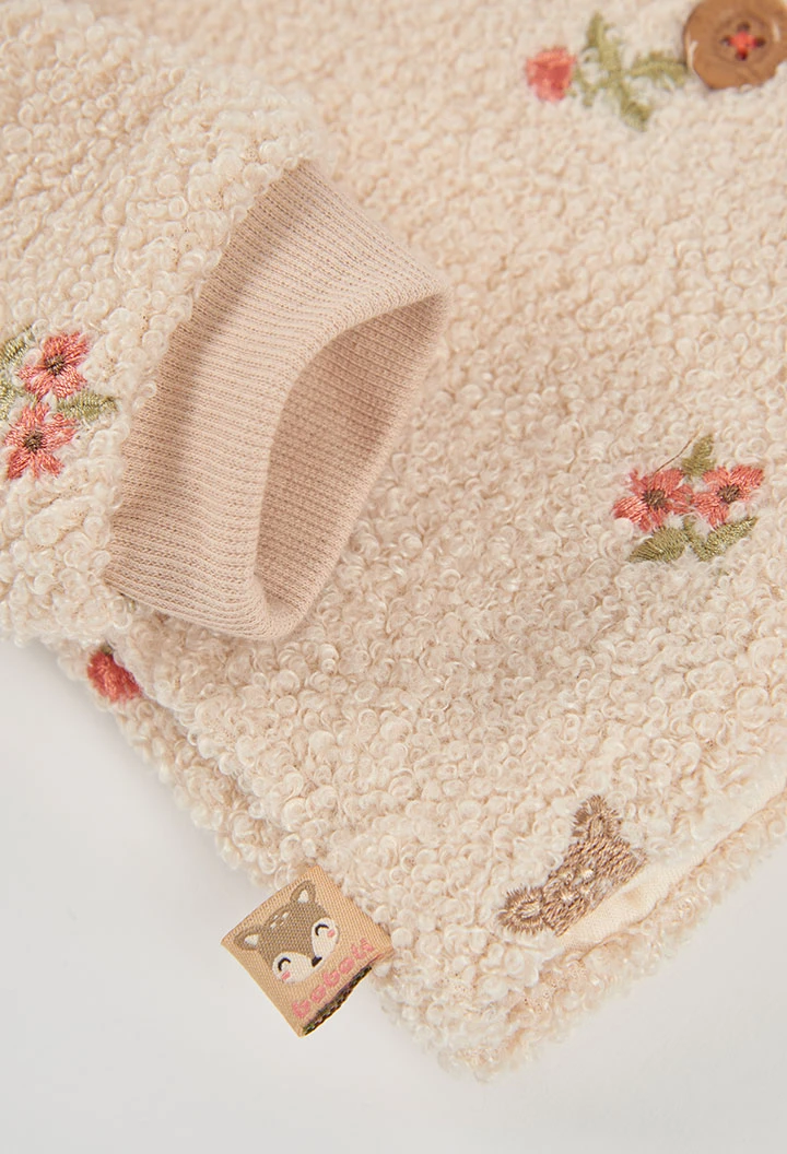 Veste molleton bébé écru broderie fleurs