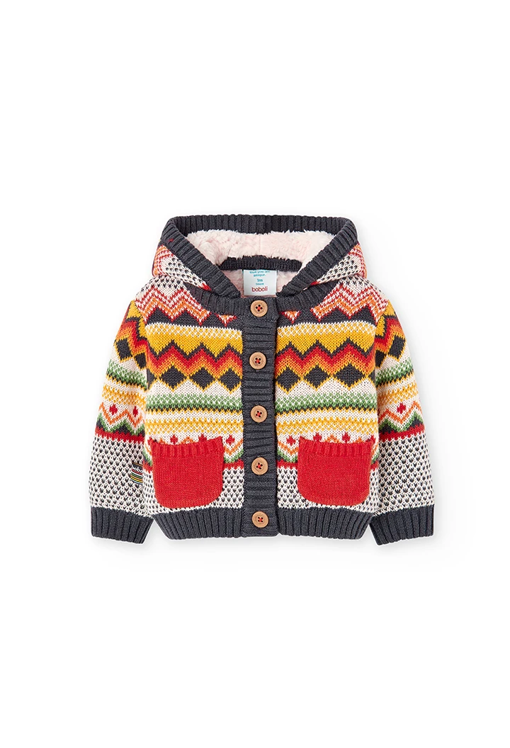 Knitwear jacket jacquard for baby -BCI