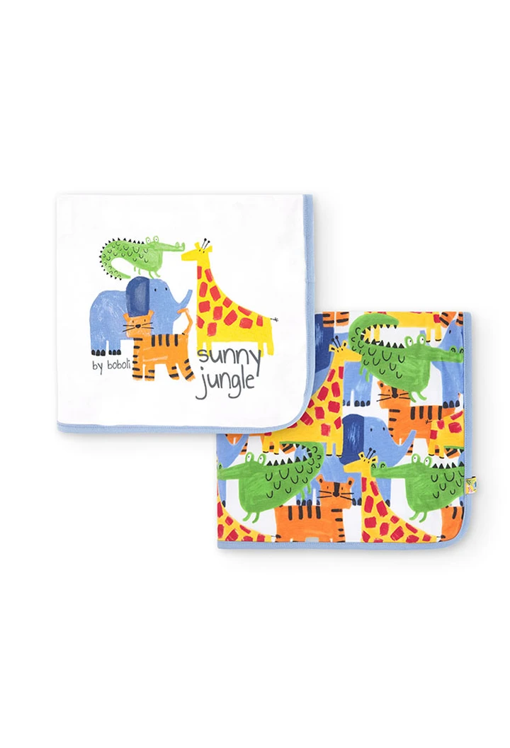 Couverture bébé tricotée, imprimée en bleu