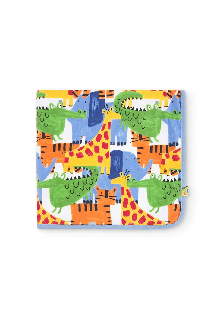 Couverture bébé tricotée, imprimée en bleu