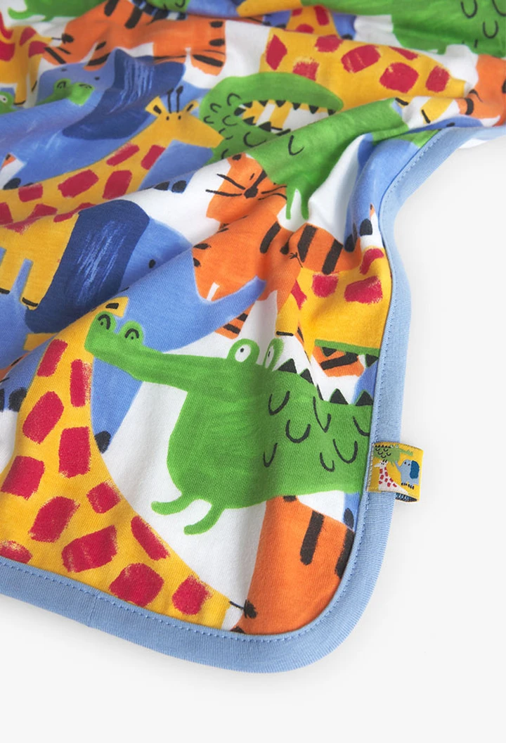 Couverture bébé tricotée, imprimée en bleu