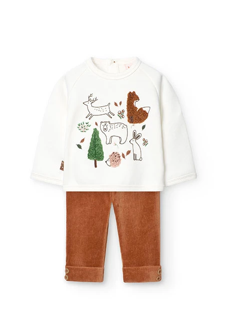 Conjunto de sweatshirt e leggings de algodão para bebé menina em branco