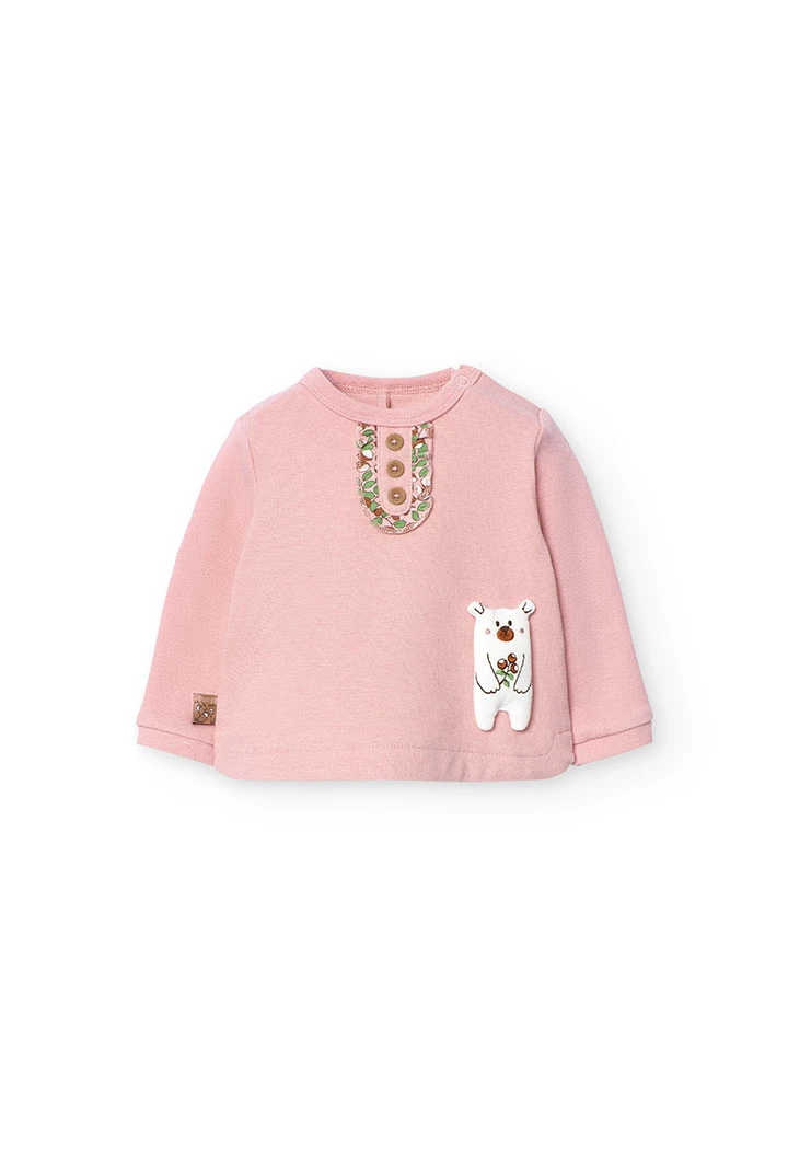 Ribbed sweatshirt and velvet leggings set for baby girl in pink