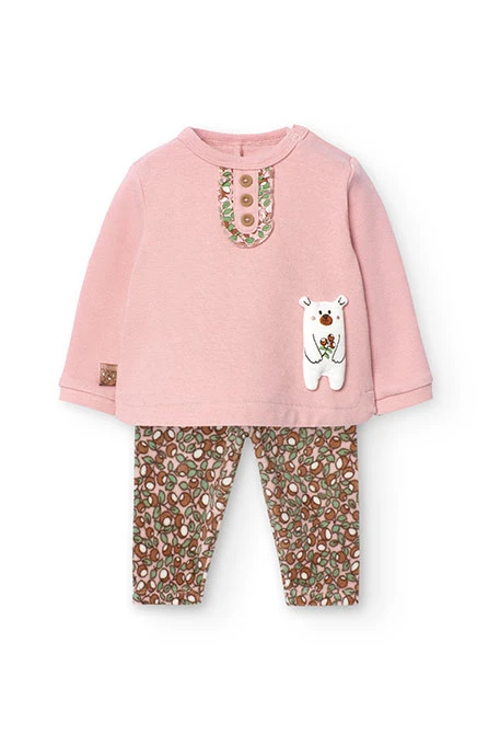 Ribbed sweatshirt and velvet leggings set for baby girl in pink