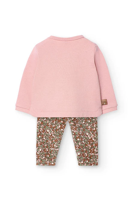 Ribbed sweatshirt and velvet leggings set for baby girl in pink