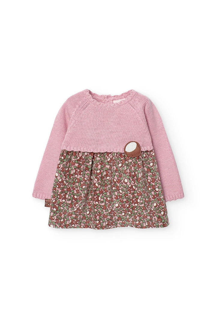 Kleid aus Samt für Baby-Mädchen in Rosa