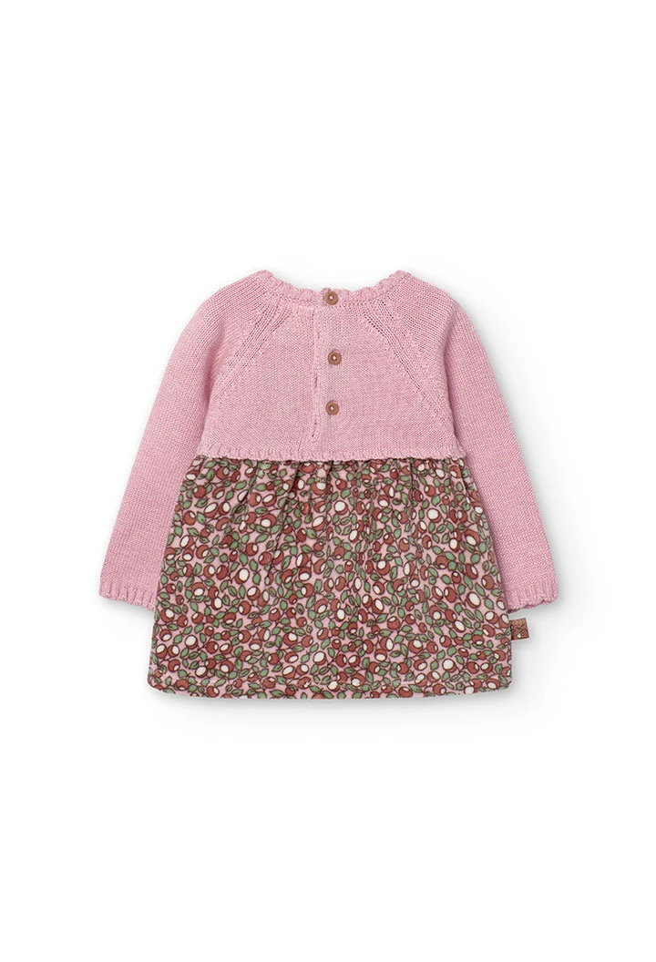 Robe en tricot et velours pour bébé fille en rose