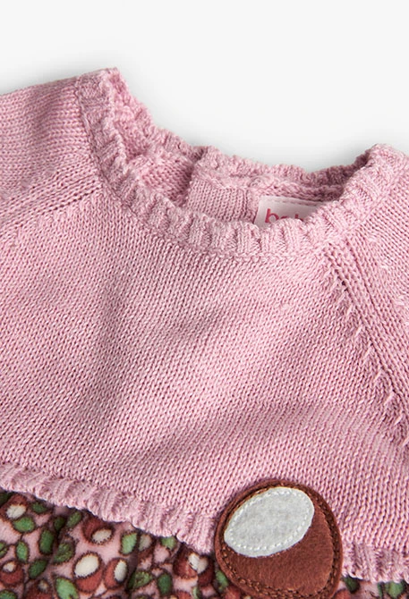 Knitted and velvet dress for baby girl in pink