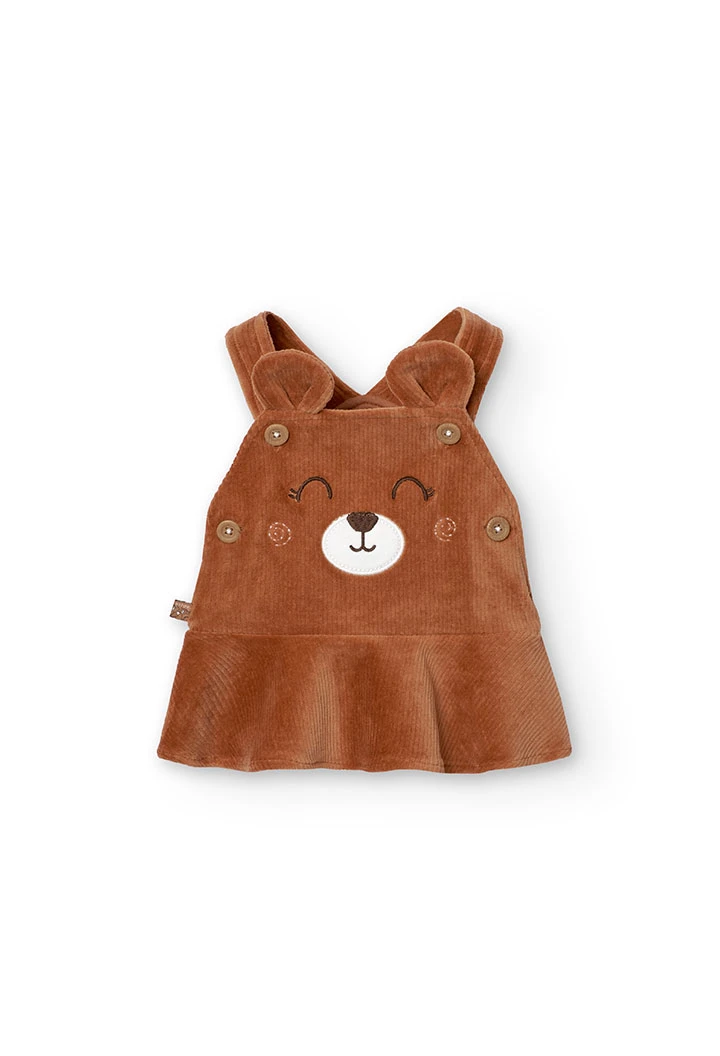 Body suit set and pinafore for baby girl with bear print