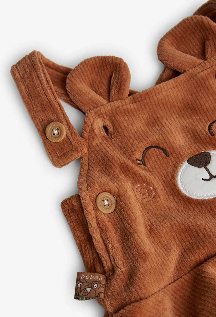 Conjunto de boy e vestido para bebé menina com estampado de urso