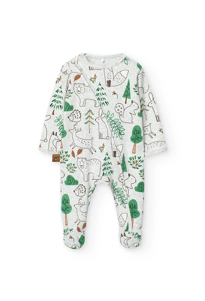 Interlock jumpsuit for baby with animal print