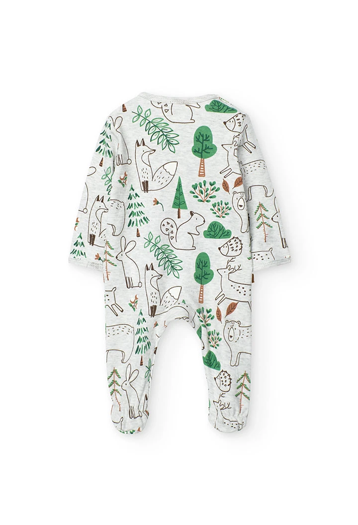 Interlock jumpsuit for baby with animal print