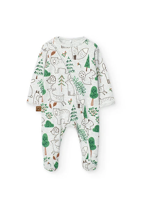 Interlock jumpsuit for baby with animal print