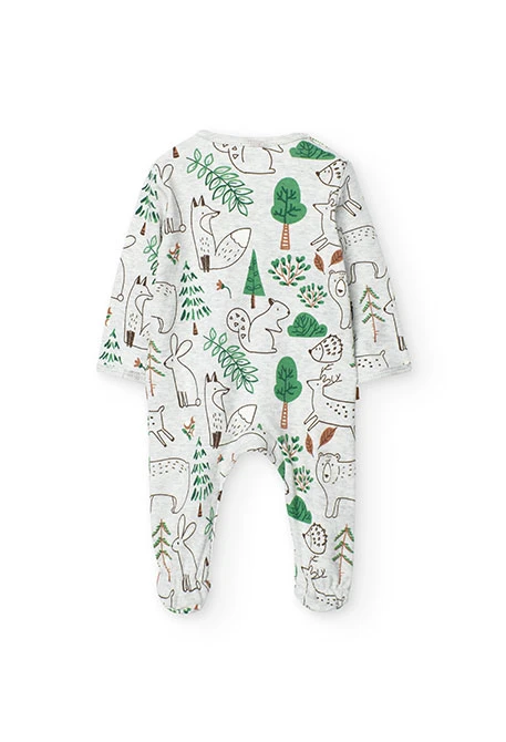 Interlock jumpsuit for baby with animal print