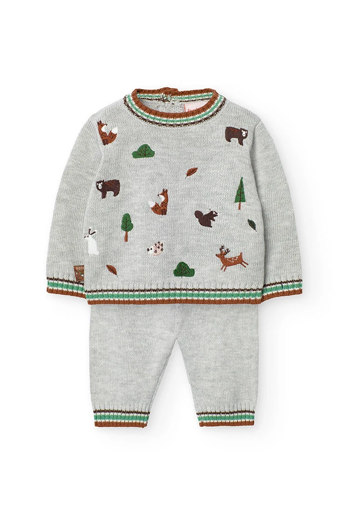 Ensemble de pull et pantalon en tricot pour bébé de couleur grise