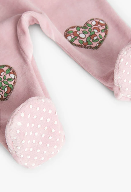 Pelele de terciopelo para bebé niña en rosa y con estampado de corazones