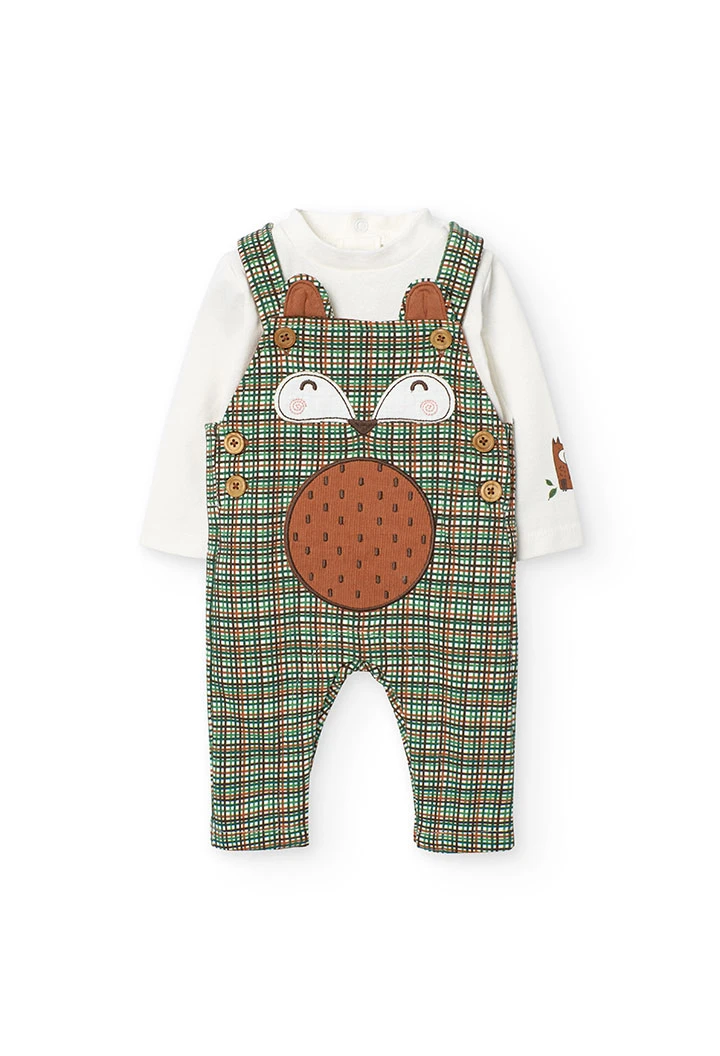 Set of cotton bodysuit and dungarees for baby boy in white