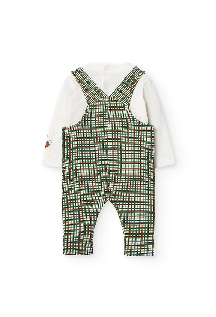 Set of cotton bodysuit and dungarees for baby boy in white