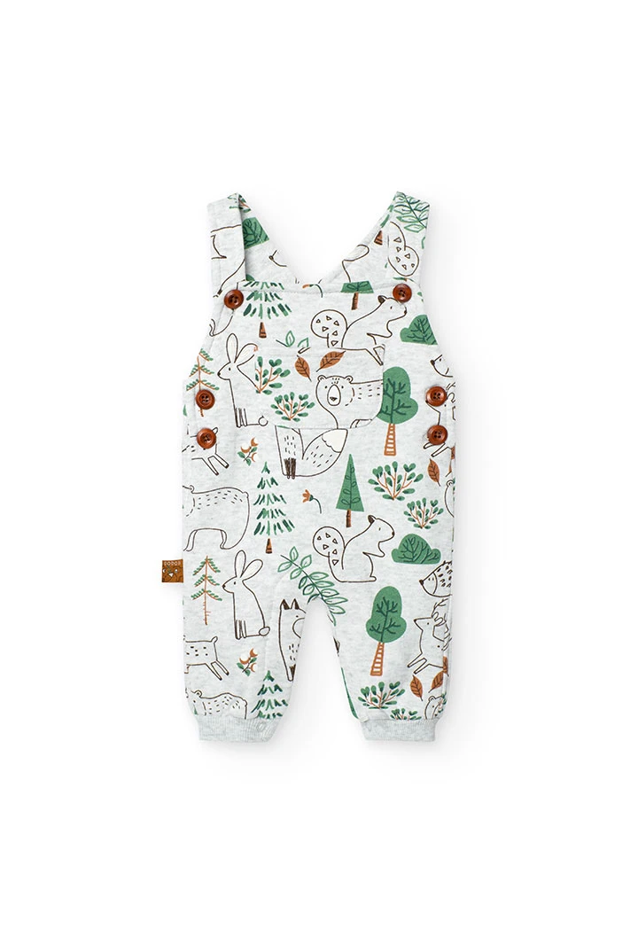 Set of bodysuit and dungarees in green fleece for baby boy