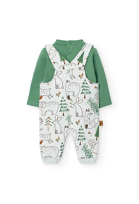 Set of bodysuit and dungarees in green fleece for baby boy