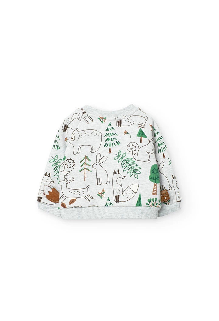 Fleece sweatshirt for baby boy with animal print