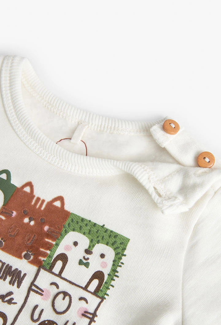 White fleece sweatshirt for baby boy