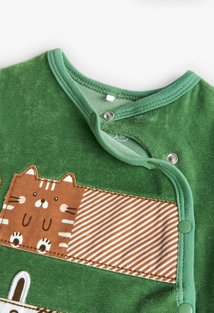 Velvet jumpsuit for baby boy in green