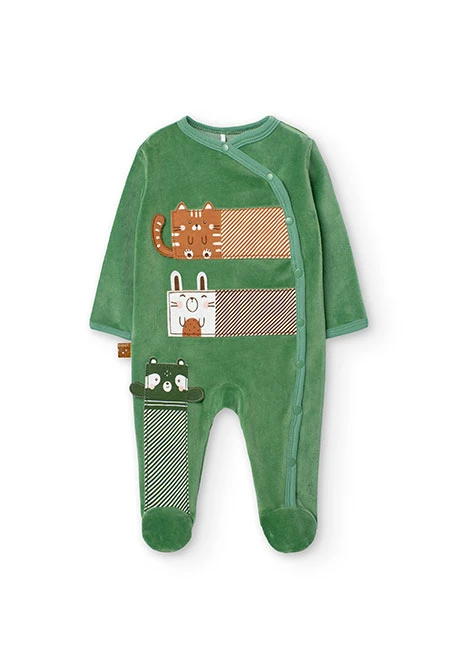 Velvet jumpsuit for baby boy in green