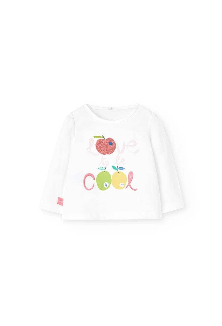 Set coordinato con maglietta e pantaloni in maglia per bambina in colore bianco.