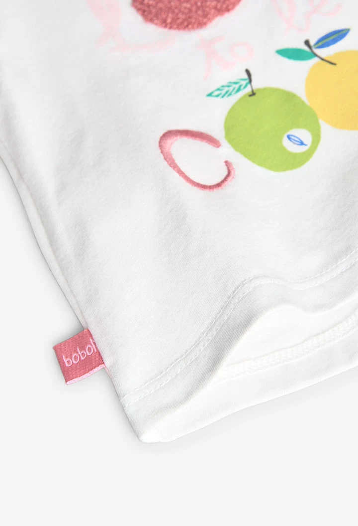 Set coordinato con maglietta e pantaloni in maglia per bambina in colore bianco.
