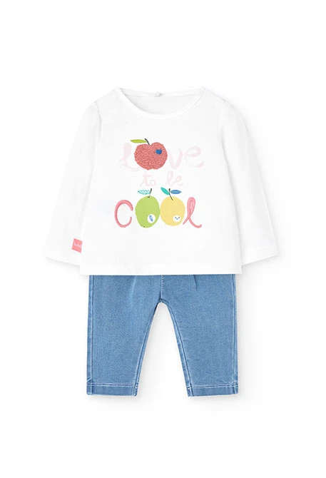 Conjunto de camiseta y pantalón de punto para bebé niña en color blanco