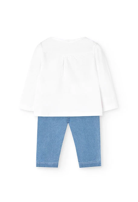 Set coordinato con maglietta e pantaloni in maglia per bambina in colore bianco.