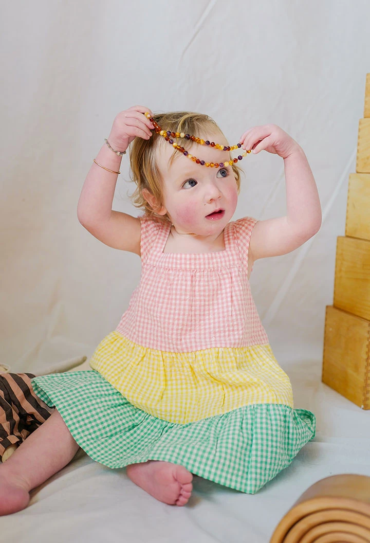 Kleid aus Popeline für Baby-Mädchen mit Karomuster in Multicolor