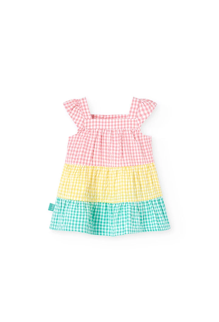 Vestito in popeline per bambina con design a quadri multicolore