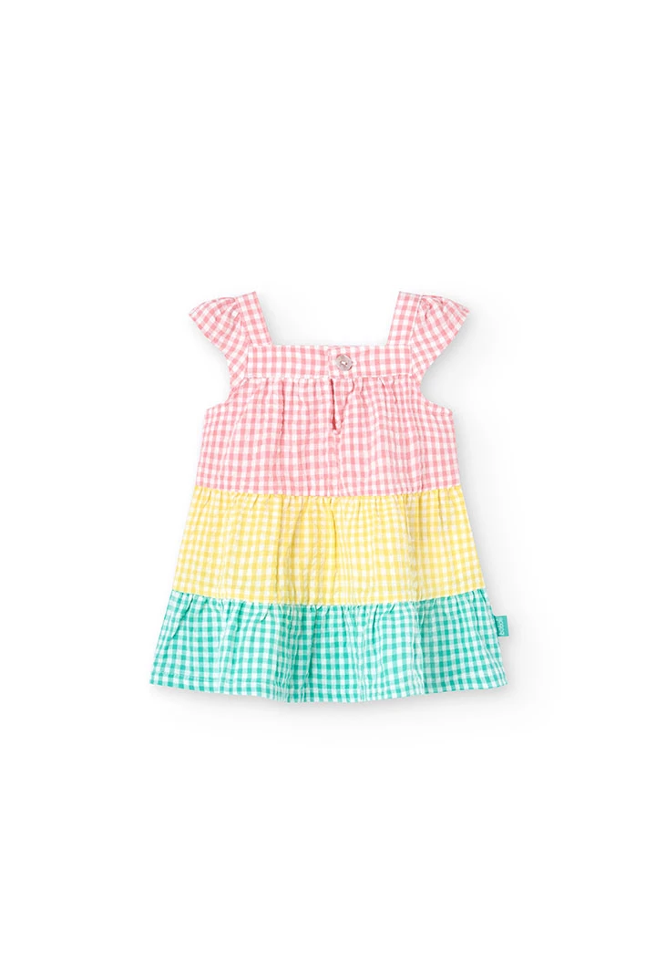 Vestito in popeline per bambina con design a quadri multicolore