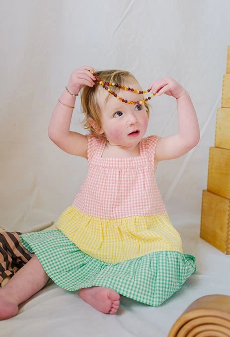 Robe en popeline pour bébé fille avec motif à carreaux multicolores