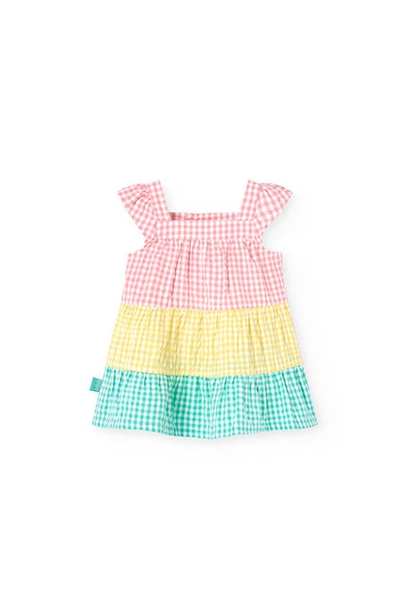Vestido de popelina para bebé menina com design de xadrez em multicolor.