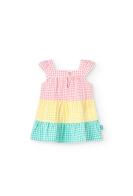 Vestido de popelina para bebé menina com design de xadrez em multicolor.