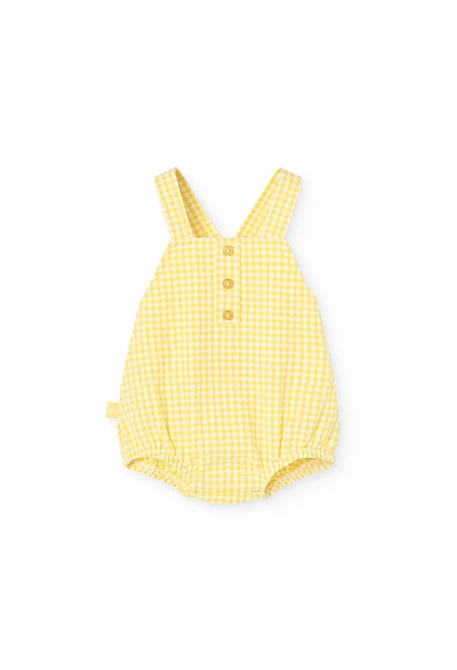 Baby girl\'s poplin romper in yellow check pattern
