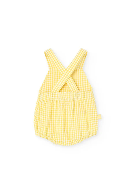 Baby girl\'s poplin romper in yellow check pattern