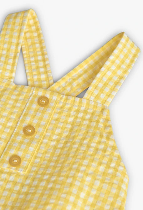 Baby girl\'s poplin romper in yellow check pattern