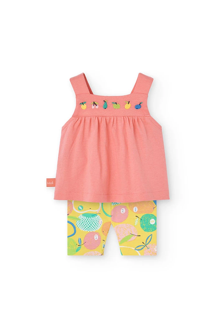 Completo di blusa e leggings in maglia per neonata in colore rosa