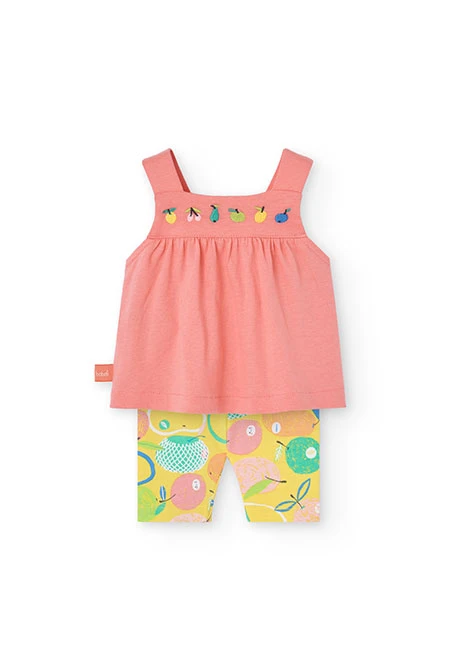 Completo di blusa e leggings in maglia per neonata in colore rosa