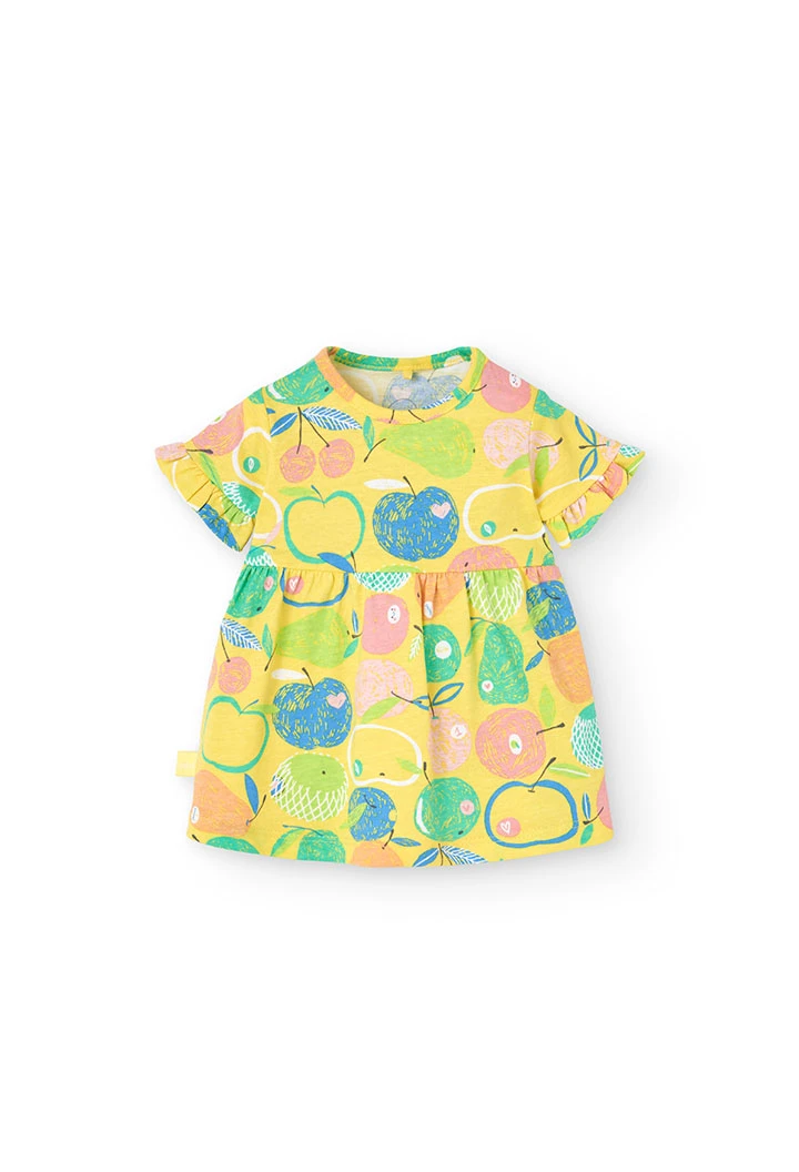 Vestito in maglia per neonata con design a frutta in colore giallo