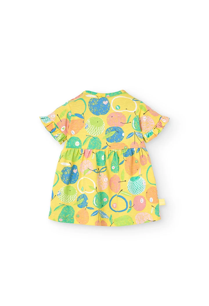Vestito in maglia per neonata con design a frutta in colore giallo