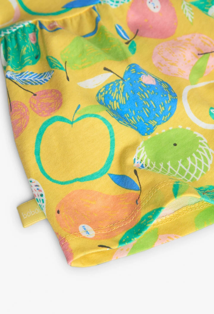 Vestito in maglia per neonata con design a frutta in colore giallo