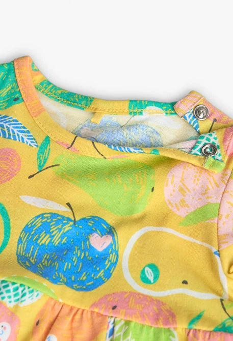 Vestito in maglia per neonata con design a frutta in colore giallo