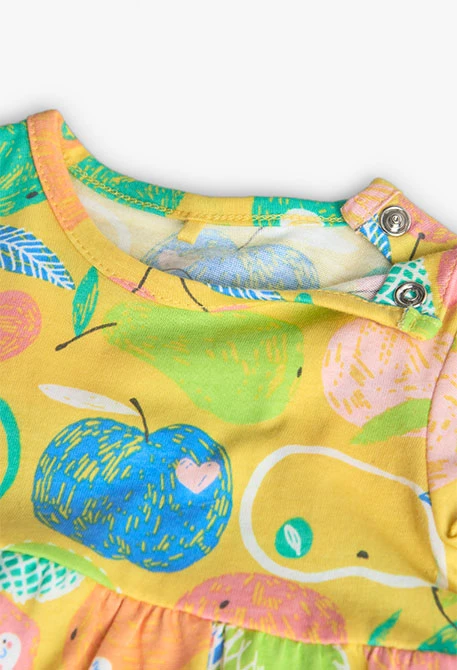 Baby girl's knitted dress with fruit design in yellow