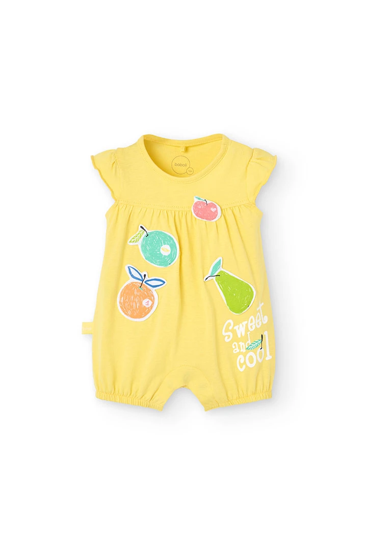 Pagliaccetto in maglia per neonata di colore giallo