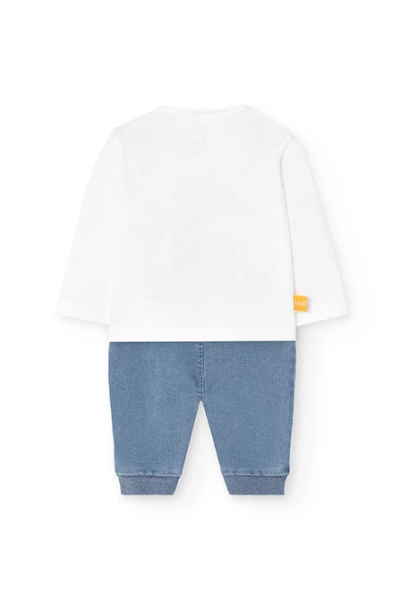 Knit t-shirt and trousers set for baby boy in white.